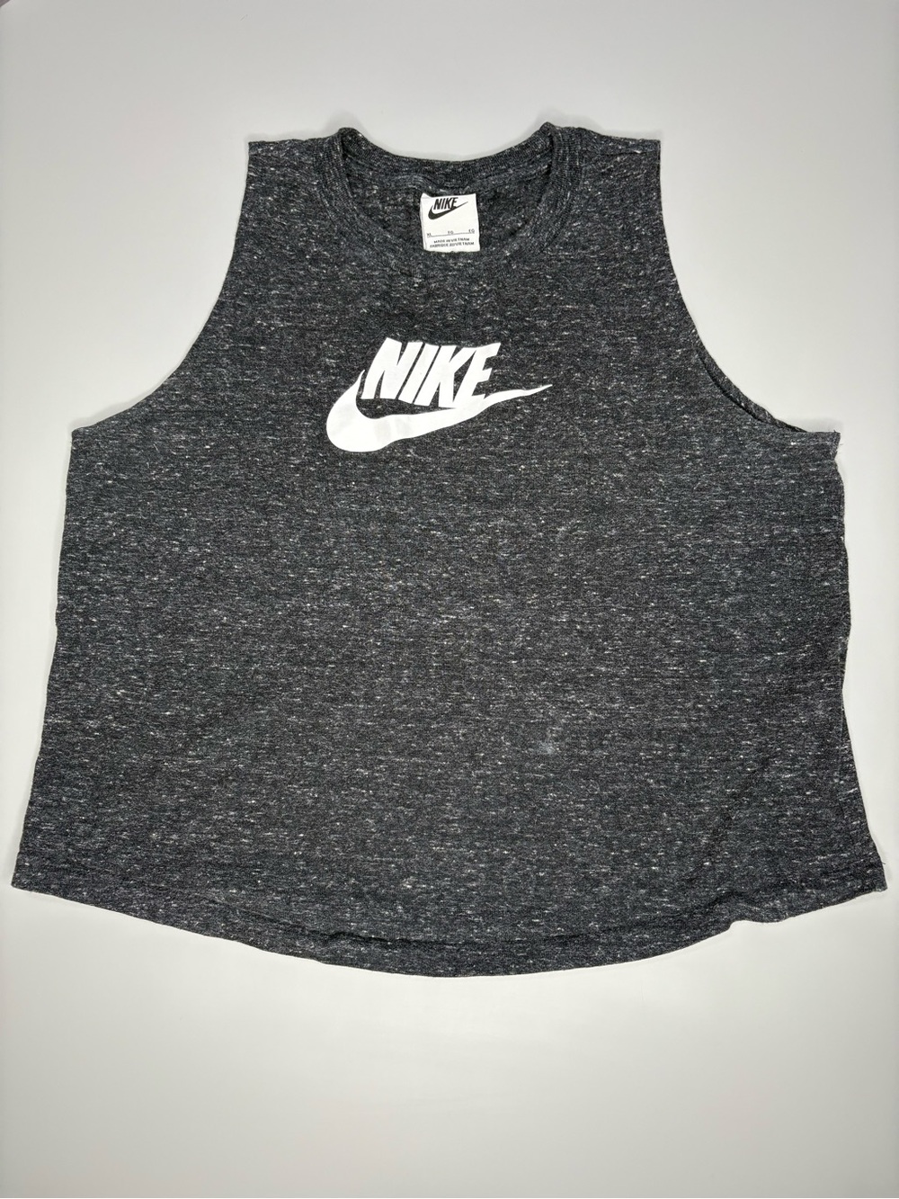 Nike Women’s Dark Heather Gray Muscle Tank with White Logo